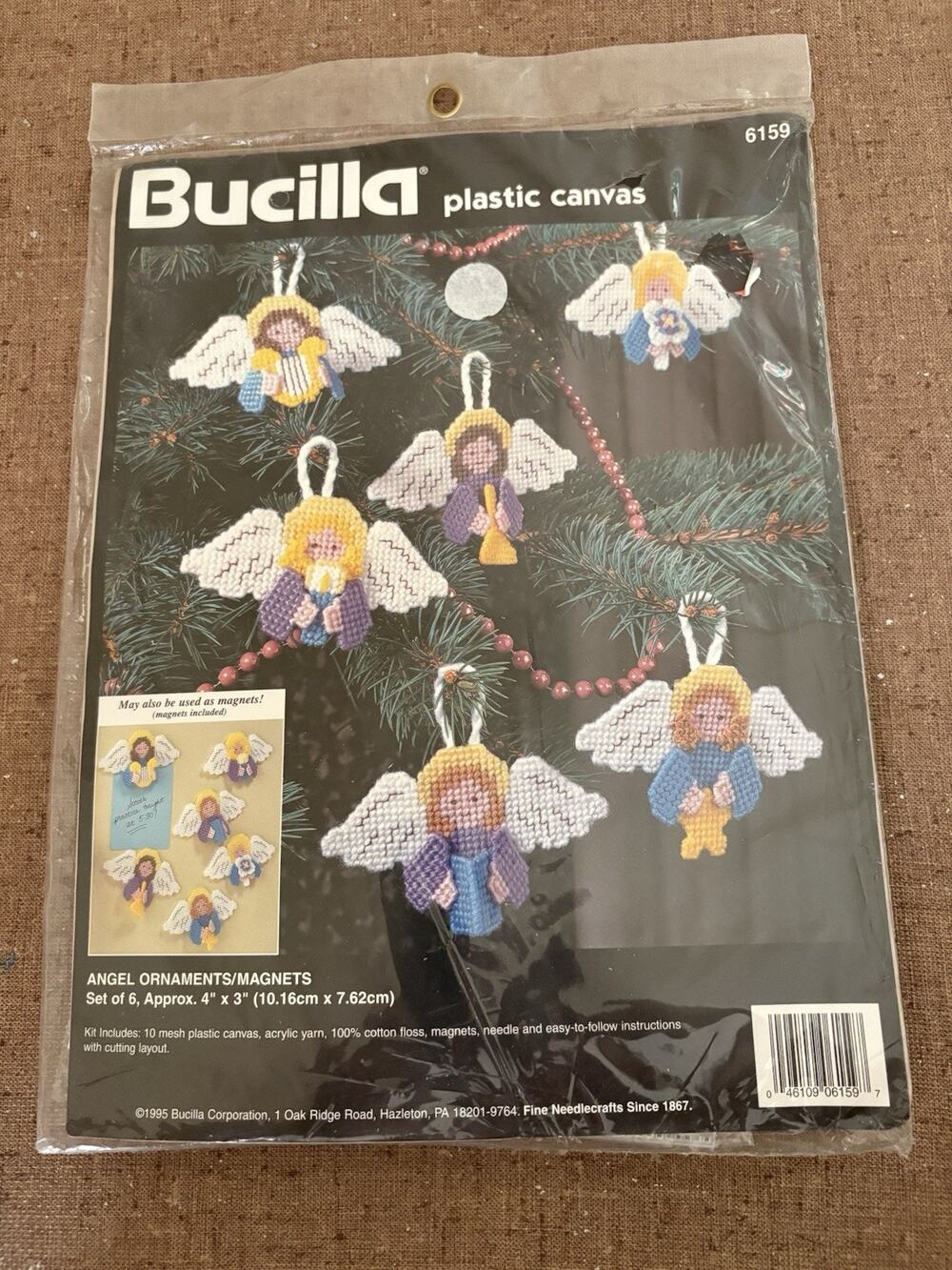 Bucilla Plastic Canvas Kit 90’s Angel Ornaments Magnets Set of 6 Holiday 1995
